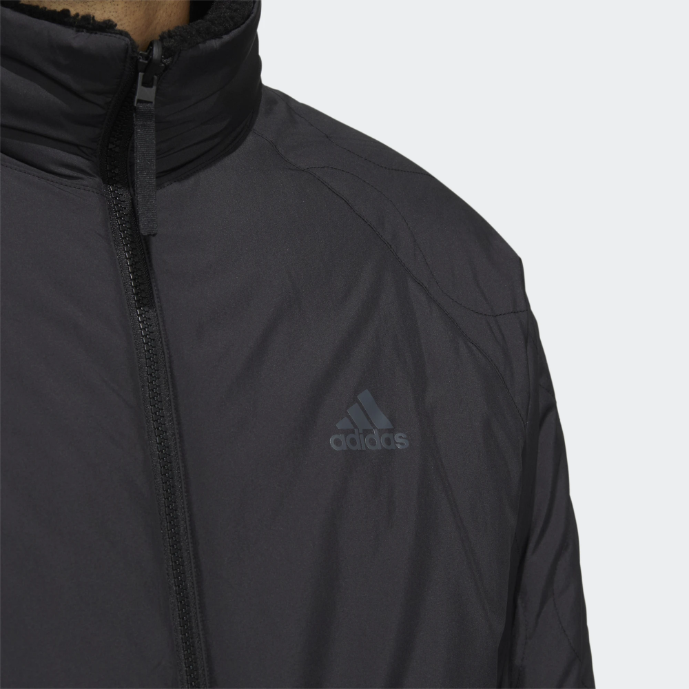 New Adidas Mens REVERSIBLE SHERPA JACKET HN2077 BLACK/GREY ASIAN