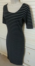 Timing💗Black/Gray Stripe Bodycon Short Sleeve Low Cut Back Knit Dress💗Sz M
