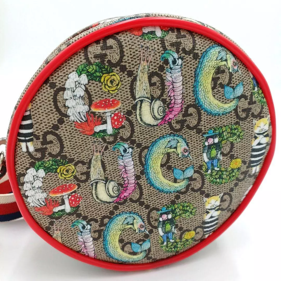 Mini pochette ronde taille GUCCI (rouge/GG/Yuko Higuchi)