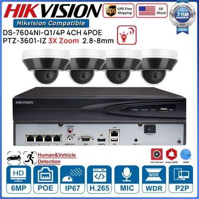 Hikvision Security system Kit 4CH 4POE 3X ZOOM 6MP PTZ IP Camera Mic IR 30M Lot