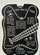 1941 Ciro Bond Street Pearls Necklace Earings Fifth Ave NY Gold Vintage Print Ad