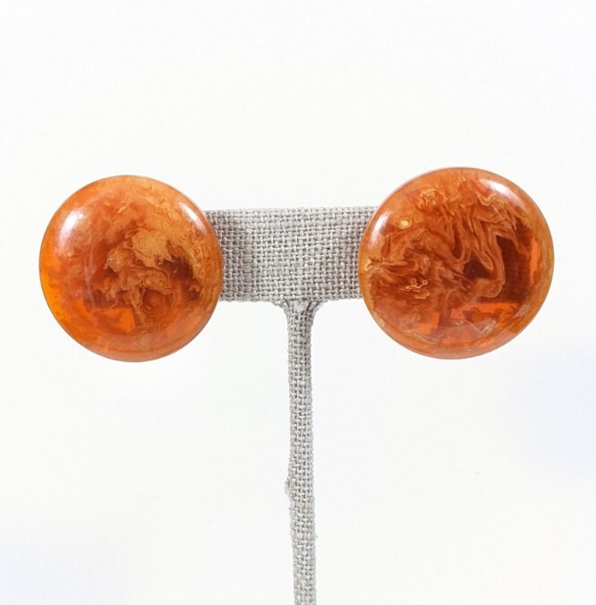 Orange semi-translucent marbled Bakelite Vintage … - image 1