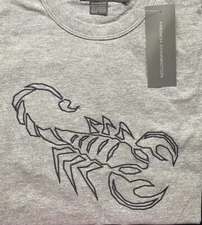 French Connection SCORPIO Zodiac Sign Embroidered T-shirt Men’s Cotton Grey M 🦂
