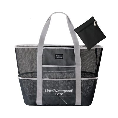 #ad Gray Extra Large Mesh Beach Bag Picnic Tote w Zipper amp; 8 Pockets Summer Use