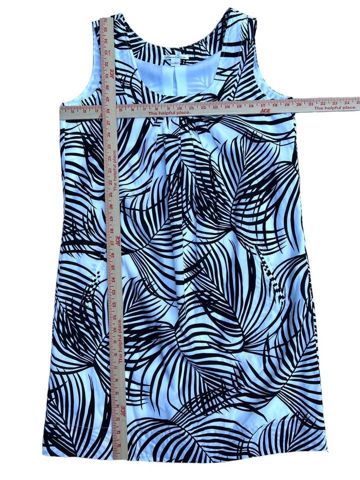 Vestido Kenneth Cole Forrado Mezcla Algodón Seda Patrón Tropical Blanco Negro Talla 8 Foto 4 de 4