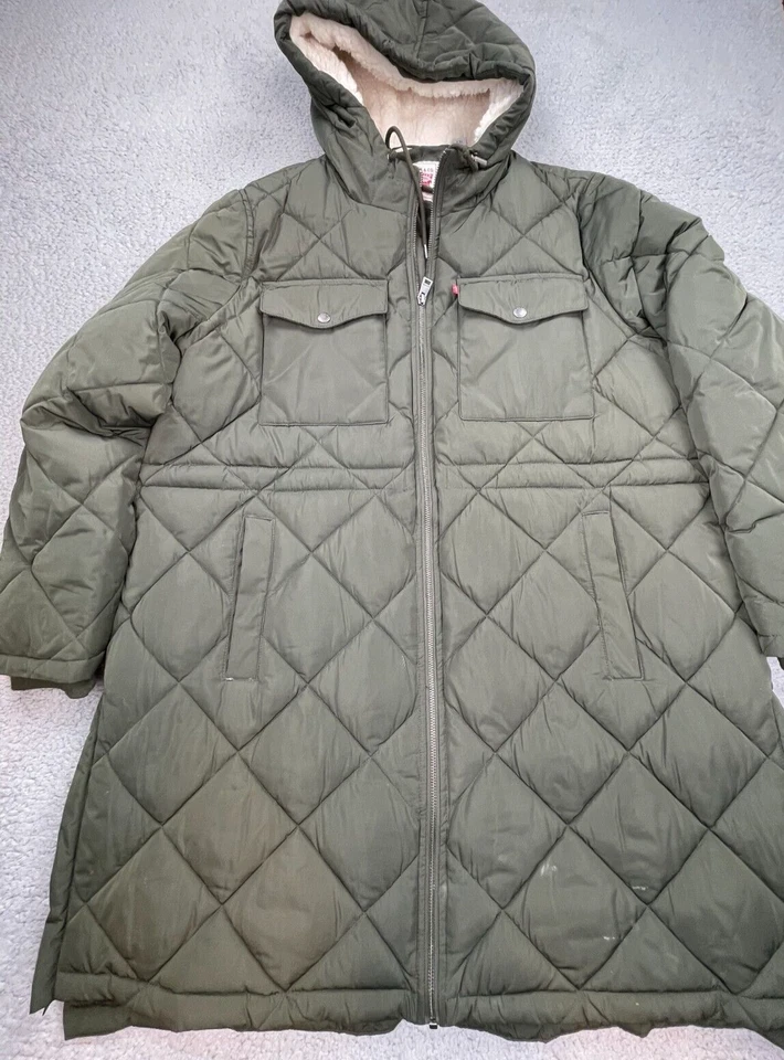 Abrigo de invierno Levi Strauss Parka para mujer XXL verde oliva imitación piel capucha acolchada cálido Foto 4 de 4