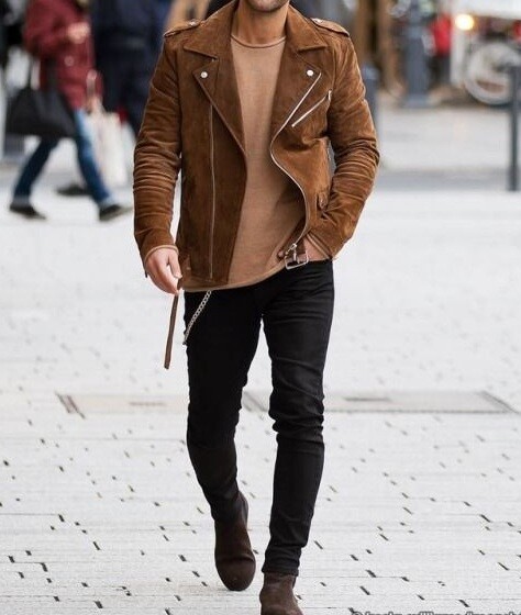 Mens Fashion brown Suede biker Jacket, casual Suede Jacket