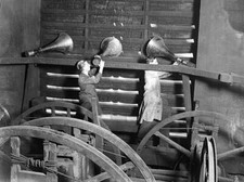 Workmen attaching huge amplifiers beside bow bells 1930 OLD PHOTO