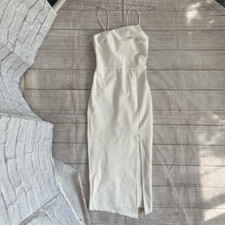Petal & Pup women 2 spaghetti strap bodycon asymmetrical midi dress white new