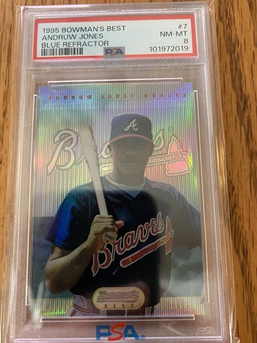 1995 BOWMAN'S BEST BLUE REFRACTOR #7 ANDRUW JONES ROOKIE RC PSA 8