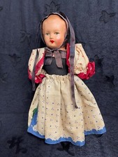 VINTAGE German Celluloid Head Cloth Body Doll w/ Bonnet, Skirt, Coat