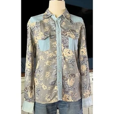 NWT New $148 Anthropologie Love The Label Floral Chambray Shirt Small S