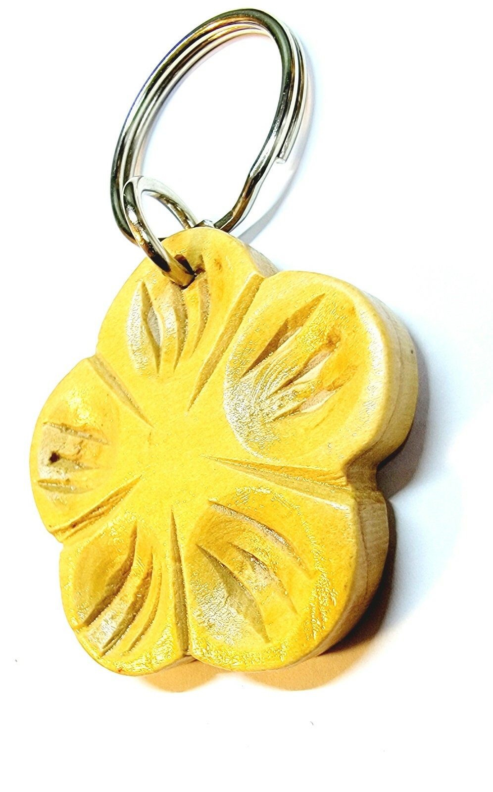 Plumeria Leaf Keychain Wooden Sculpted Keyring Flower Petal Carving