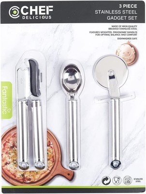 Chef Delicious 3-Piece Kitchen Tool Set - Can Opener - Ice Cream Scooper - Pizza
