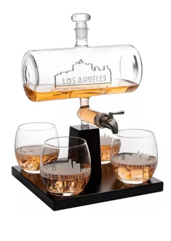 Los Angeles Whiskey Decanter Dispenser LA Collectible With 4 Glasses Gift, Weddi