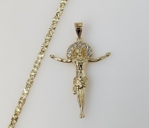 Authentic Gold Plated Cross Crucifix Pendant 4mm Chain Necklace Men Women Oro Cruz Cadena