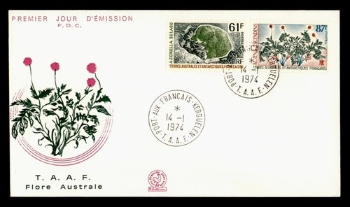 DR WHO 1974 FRENCH ANTARCTIC FSAT FDC PLANT/FLOWER CACHET COMBO M64622