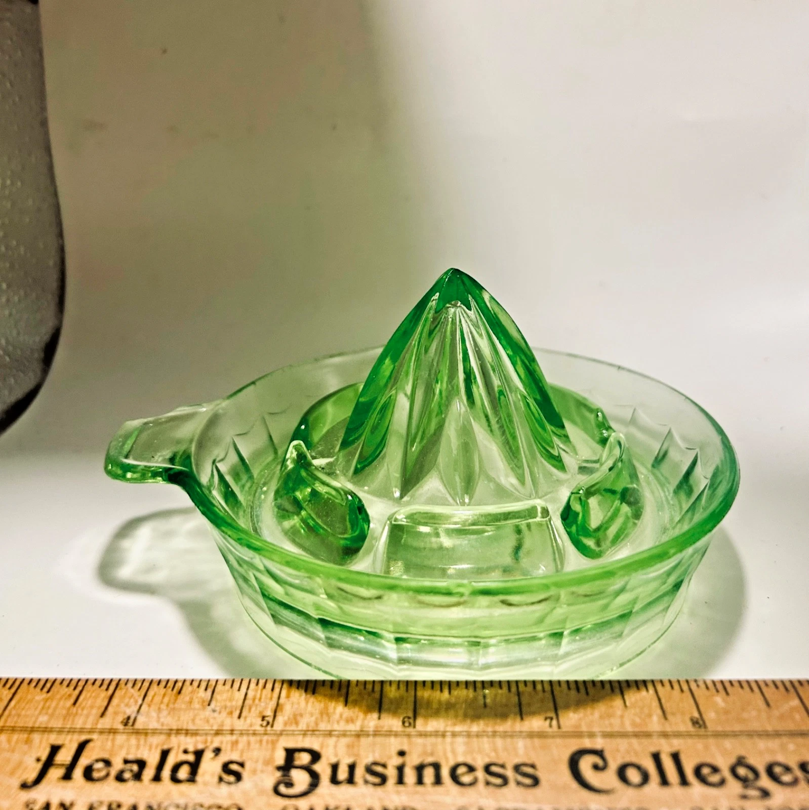 Vintage Green Uranium Depression Glass Citrus Reamer Juicer Glows