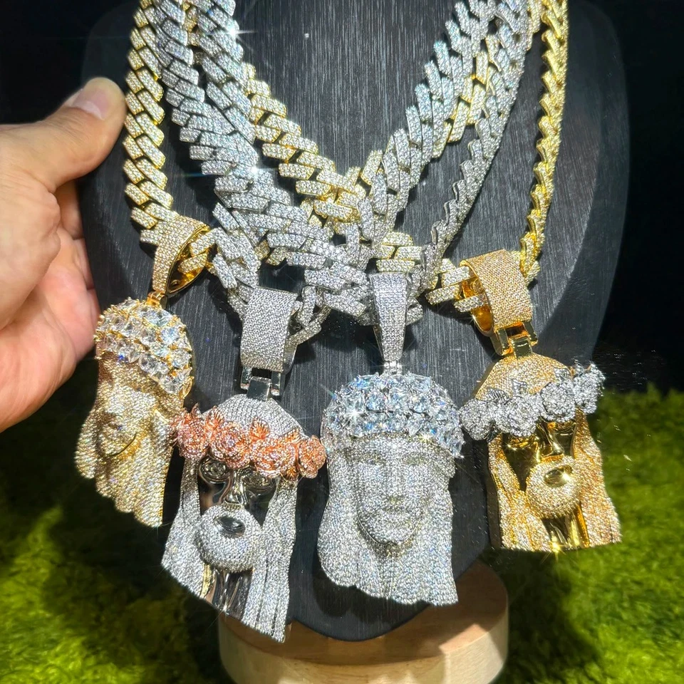 5AAA+ CIRCONITA CÚBICA Hop Hip Ice Out Bling PIEZA DE JESÚS Colgantes Collares con Cadena Cubana Foto 3 de 4