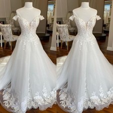 Elegant Wedding Dresses Off Shoulder Lace Appliques Beach Bridal Gowns Custom