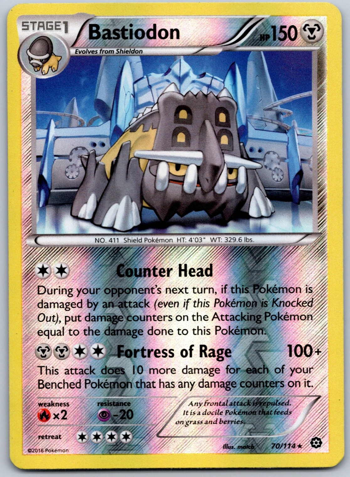 Bastiodon Reverse Holo Rare XY - Steam Siege 70/114 NM