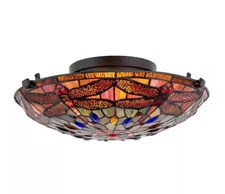 Kira Home Mateo 15.5in 60-Watt 2-Light Black Vintage Semi-Flush w/ Tiffany Shade