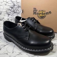 Image of DR MARTENS Black 1461 White Stitch Shoes SIZE UK9 EU43 BNIB Smooth Leather