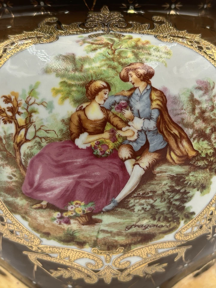 Vintage Fragonard Double Handle Tureen Large Handcrafted Limoges Gold Trim Urn - Image 2 of 4