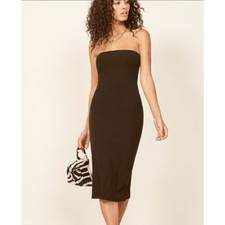 Reformation Black Strapless Ribbed Midi Dress Size Small Women’s Knit Body-Con