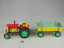 KOVAP Blech 1/25 Traktor Zetor Aufzug mit Trailer Anhänger tin toy 133432
