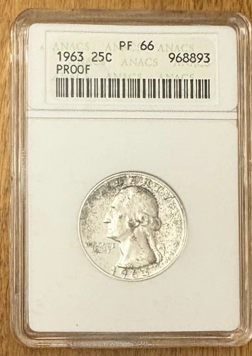 1963 PF66 Washington Silver Proof Quarter! ANACS Graded
