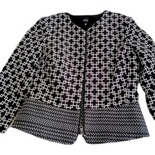 Saks Fifth Avenue Black Label  Geometric Zipper 3/4 Sleeve Blazer Jacket Size 6