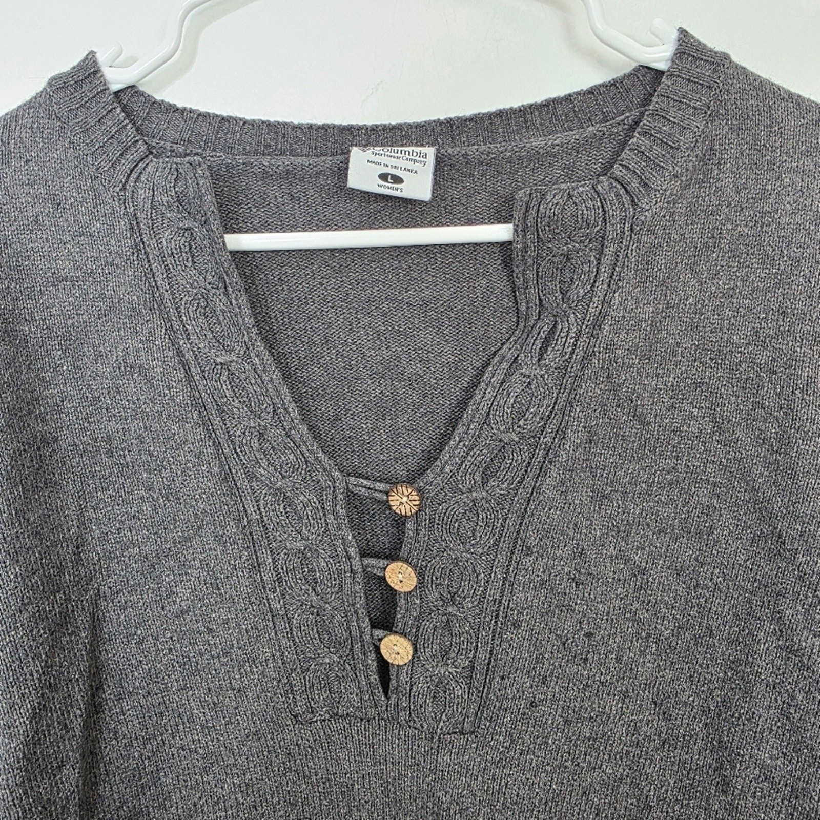 Columbia Gray Cotton Angora Blend Henley Outdoor Knit Warm Sweater Size Large