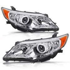 Headlight Assembly 2012-2014 Toyota Camry Pair Chrome Housing Amber Reflector