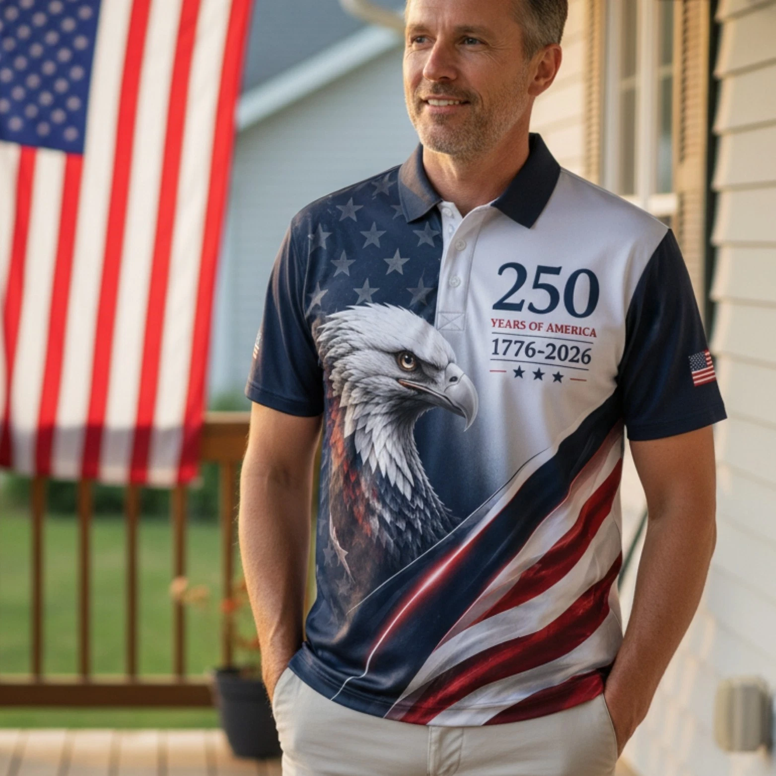 Eagle Golf Polo, Men's USA 250 Years America 1776-2026 Patriotic