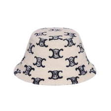 Celine Triomphe Canvas Bucket Hat in Off White Navy