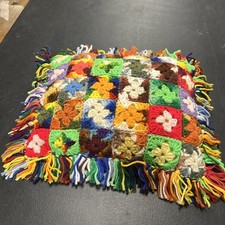 Vintage 70s Crochet Granny Square Throw Pillow