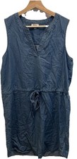 Lily Star Chambray Sleeveless V-Neck Tie Waist Dress Womens M Boho Casual Summer