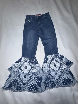 Cowgirl Hardware Jeans Youth Size 6 Blue Bell Bottom Double Ruffle Super Flare