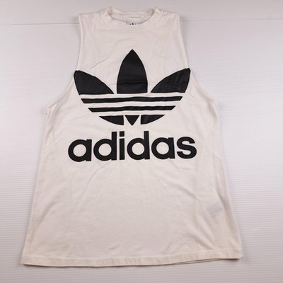 Adidas Tank Top Womens Small White Trefoil Logo Muscle Sleeveless Jersey