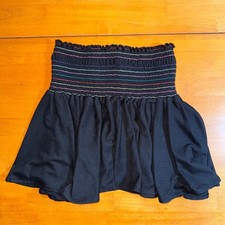 Black Smocked Mini Skirt Tube Top Rainbow Stitching Small USA Made Erge Designs