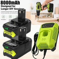 2PACK For RYOBI 18V 8.0Ah P108 High Capacity Battery 18Volt Lithium-Ion /Charger