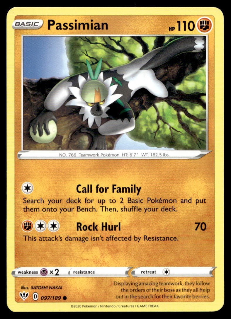 Passimian 97/189 Pokemon Card Darkness Ablaze Common 110 HP Lightly Played W27