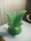 New ListingVintage FENTON butterfly on branch glossy green jadeite art glass impressed logo