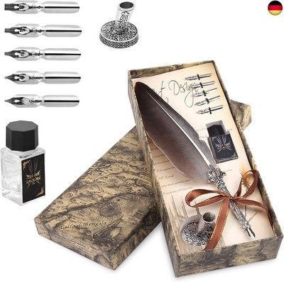 Professional Calligraphy Nib Set with 6 Stainless Steel Tips, Vintage Nib Holder