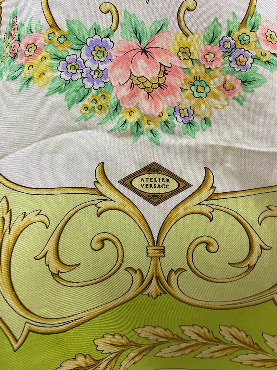 S1# atelier Versace Green Silk Scarf 34 inch made in italy | eBay