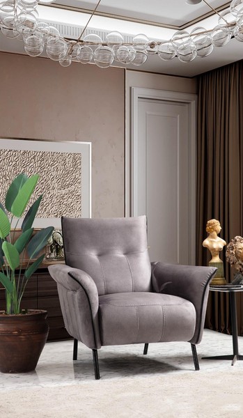 Designer Sessel Wohnzimmer MöBel Modern Luxus Sessel Grau Polster Textil-image