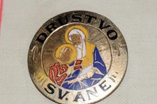 Drustvo SV. ANE Virgin Mary W/ Child Lapel/Hat Pin Salesman Sample Gold Filled *