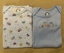 2 Vintage Gerber 3-6M Bodysuits Onesies Long Sleeve Blue Cars Trucks