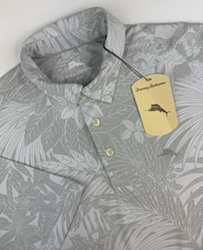 NWT Tommy Bahama Palm Fronds Polo Zinc Gray Floral Island Zone Shirt Mens M 110